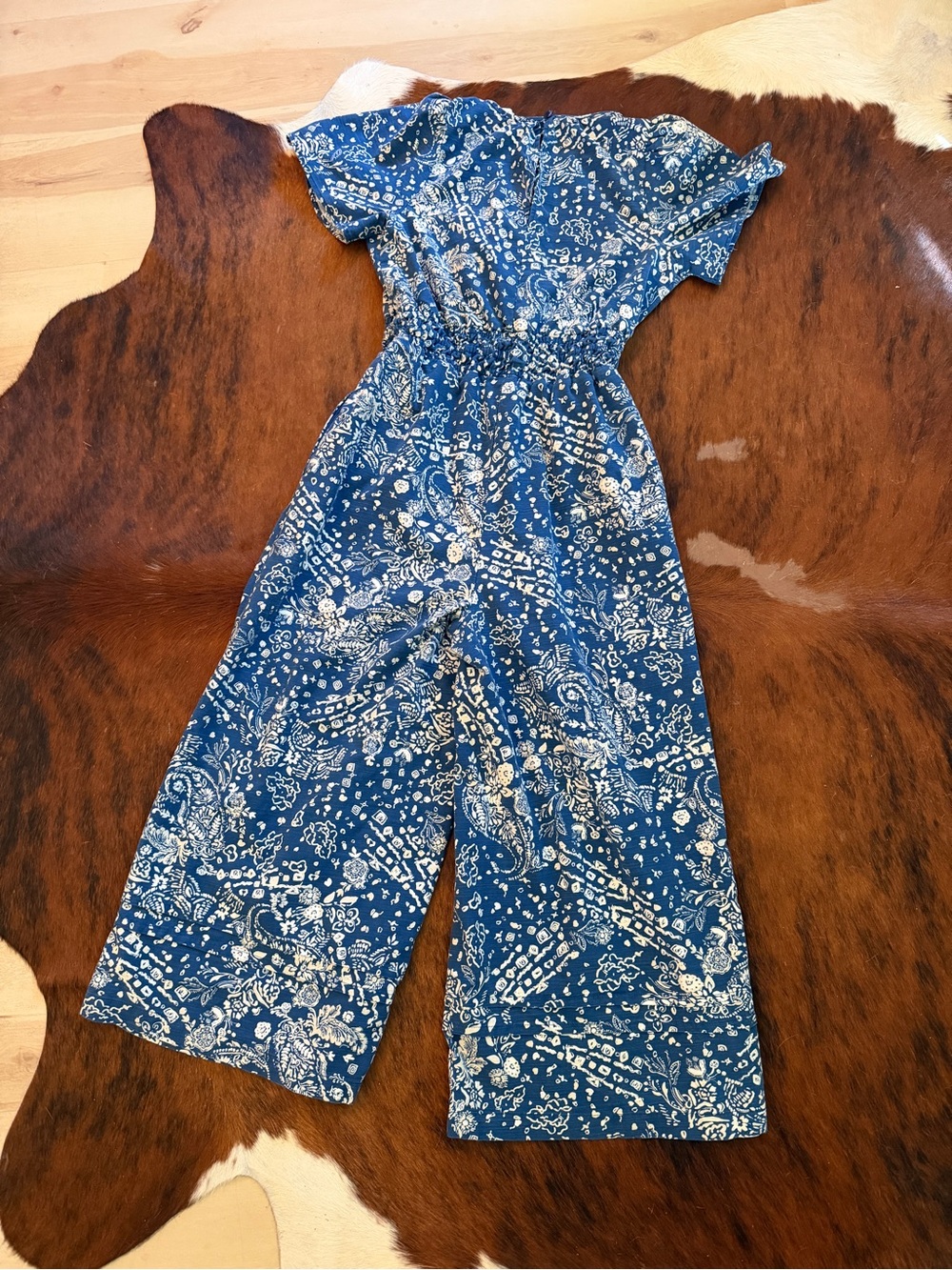Anthropologie Blue Paisley Short-Sleeve Wide-Leg Jumpsuit - Picture 4 of 4